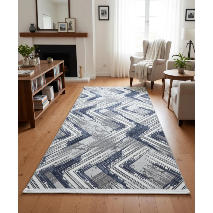 Yağmurser Ekselans Yumuşak Dokulu Kaymaz Taban Halı Yolluk 3014 Mavi