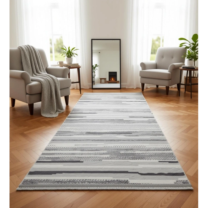 Yağmurser Bambu Yumuşak Dokulu Kaymaz Taban Halı Yolluk 8001 Gri