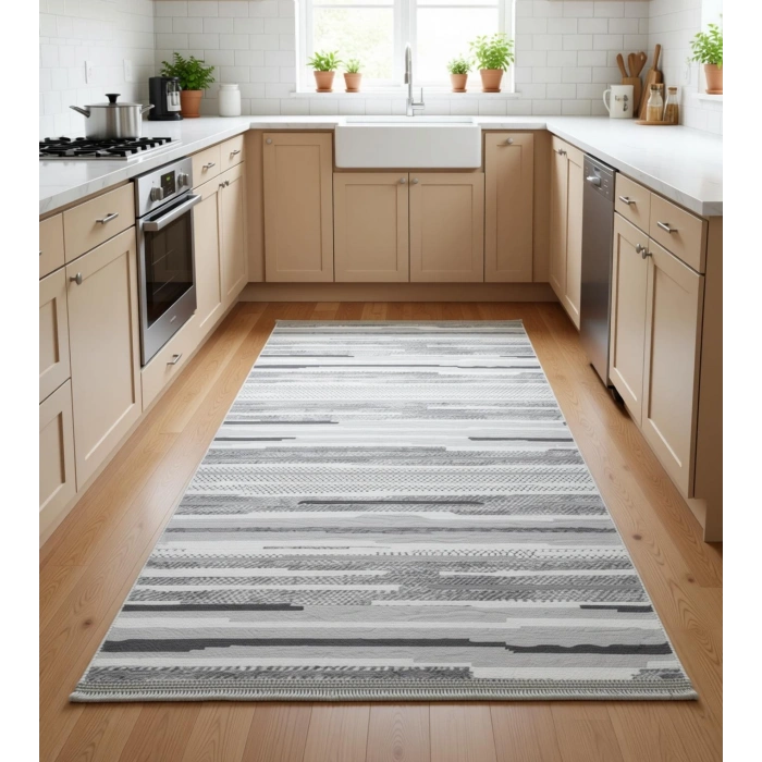 Yağmurser Bambu Yumuşak Dokulu Kaymaz Taban Halı Yolluk 8001 Gri