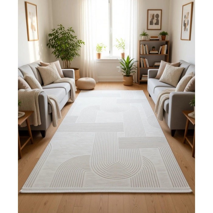 Yağmurser Lüx Yumuşak Dokulu Kaymaz Taban Halı Yolluk 3063 Krem