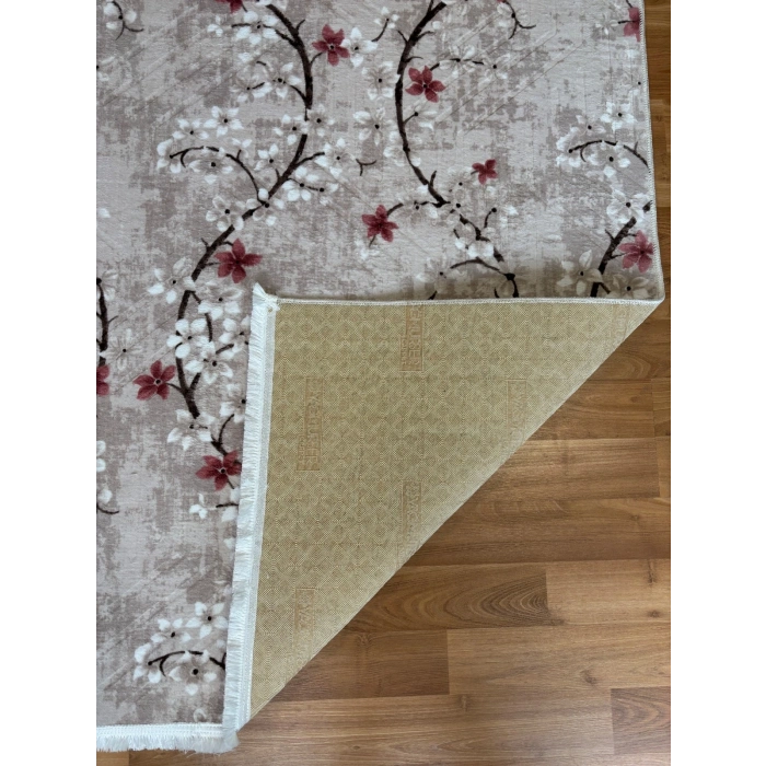 Bademli Halı Lüx Kaymaz Taban Dekoratif Halı 9025 Çiçek Desenli