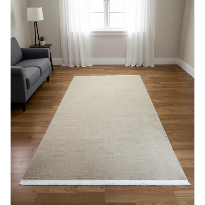 Bademli Halı Lüx Kaymaz Taban Dekoratif Halı 9026 Vizon