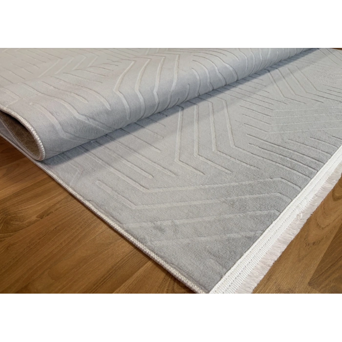 Bademli Halı Lüx Kaymaz Taban Dekoratif Halı 9027 Gri