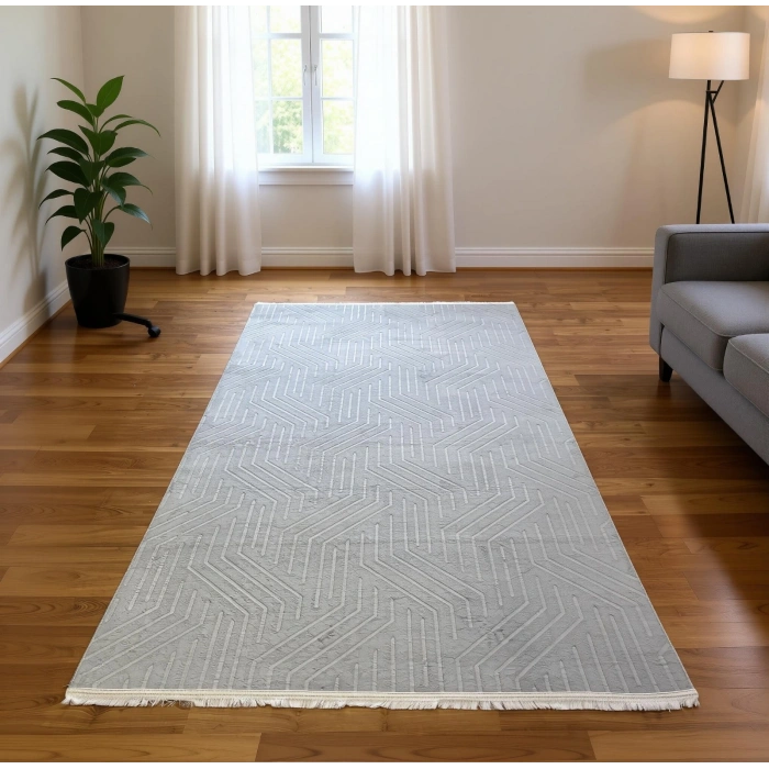 Bademli Halı Lüx Kaymaz Taban Dekoratif Halı 9027 Gri