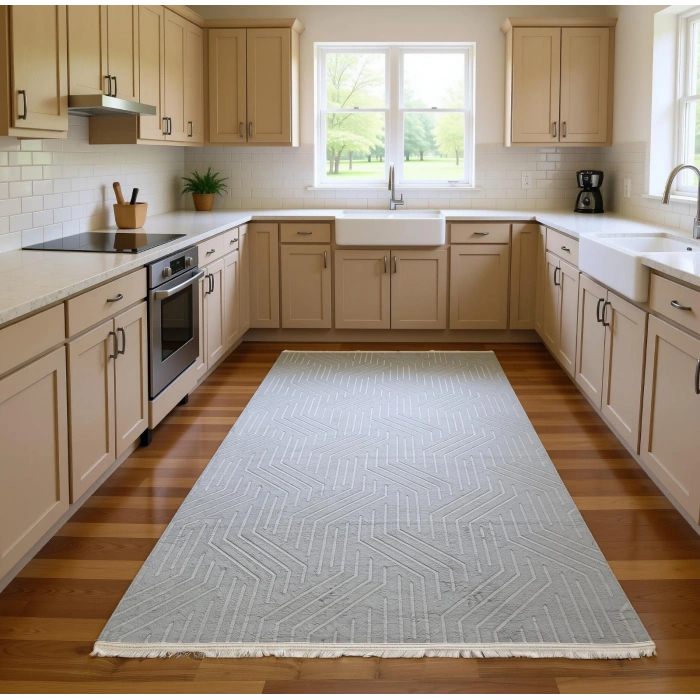 Bademli Halı Lüx Kaymaz Taban Dekoratif Halı 9027 Gri