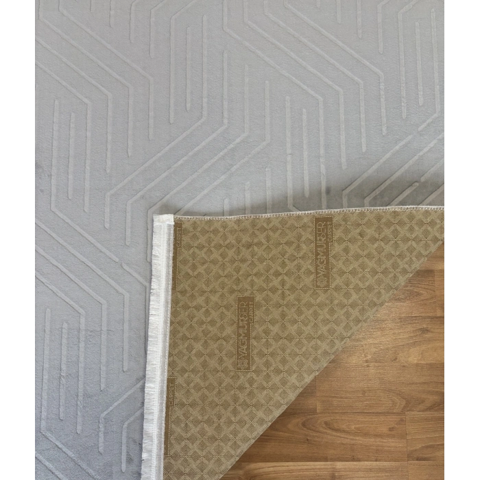 Bademli Halı Lüx Kaymaz Taban Dekoratif Halı 9027 Gri