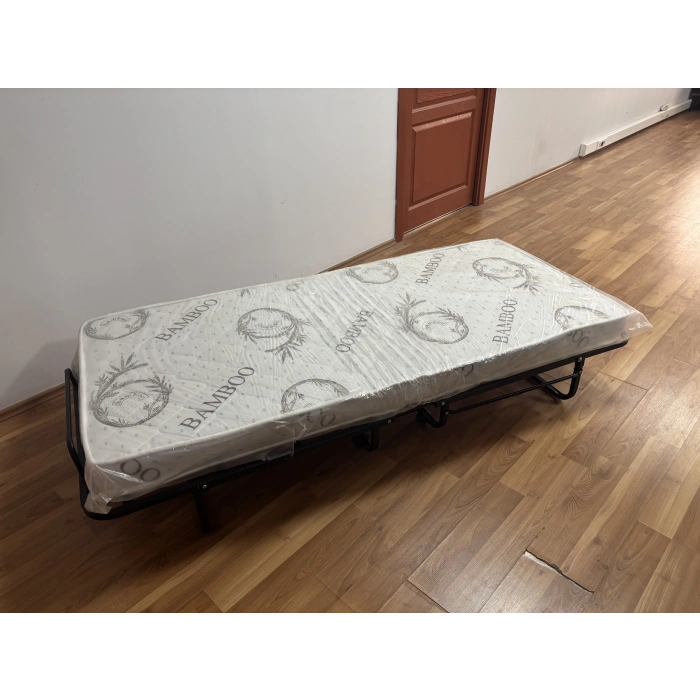 Bademli Mobilya Metal Katlanır Karyola + Yatak 90x190 Tekerlekli