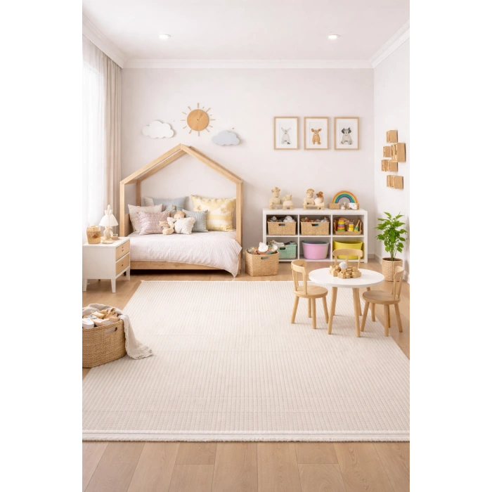 Bademli Halı Lüx Kaymaz Taban Dekoratif Halı 9028 Krem