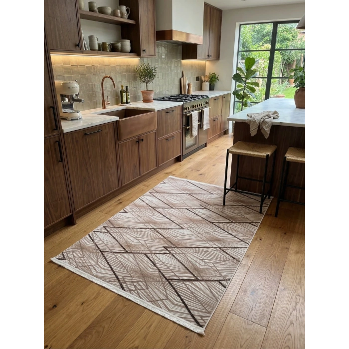 Bademli Halı Lüx Kaymaz Taban Dekoratif Halı 9029 Kahve