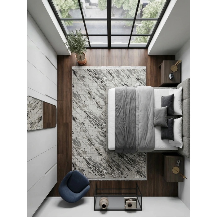 Bademli Halı Lüx Kaymaz Taban Dekoratif Halı 9030 Gri