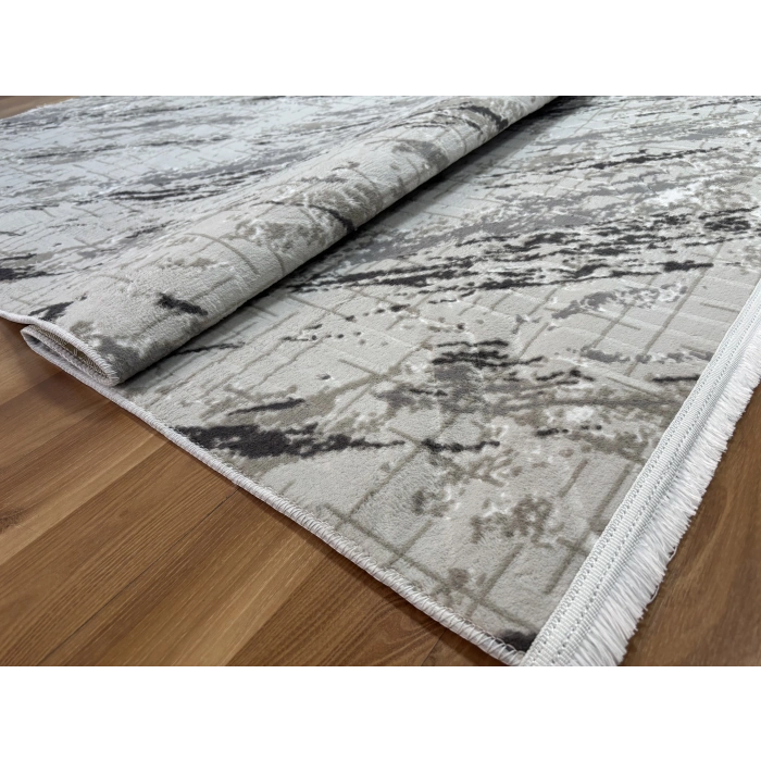 Bademli Halı Lüx Kaymaz Taban Dekoratif Halı 9030 Gri