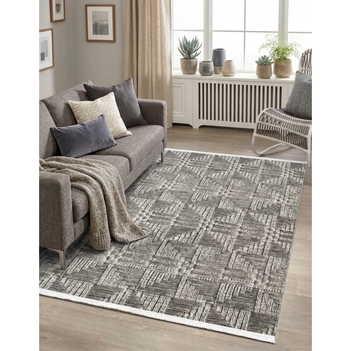 Yağmurser Lüx 3064 Gri Kaymaz Taban Halı Yolluk | Yumuşak Dokulu Koridor Halısı