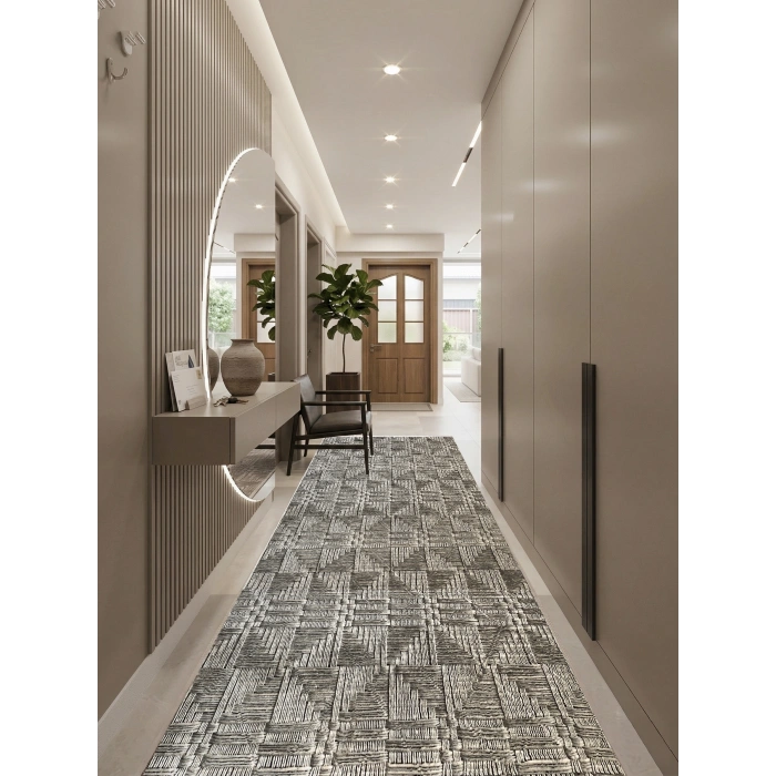 Yağmurser Lüx 3064 Gri Kaymaz Taban Halı Yolluk | Yumuşak Dokulu Koridor Halısı