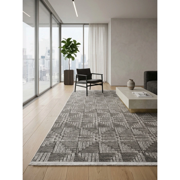 Yağmurser Lüx 3064 Gri Kaymaz Taban Halı Yolluk | Yumuşak Dokulu Koridor Halısı