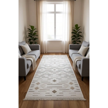 Bademli Halı Şönil Dokuma Taban Dekoratif Halı 1020 Krem