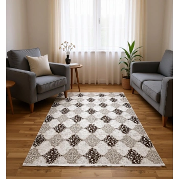 Bademli Halı Lüx Kaymaz Taban Dekoratif Halı 9013 Vizon