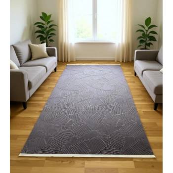 Bademli Halı Lüx Kaymaz Taban Dekoratif Halı 9015 Mor