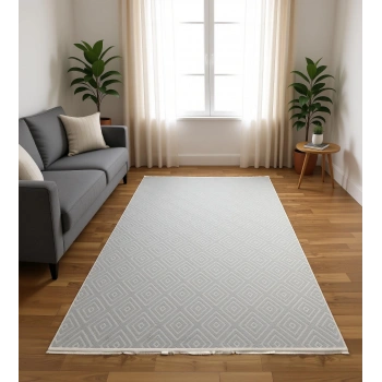 Bademli Halı Lüx Kaymaz Taban Dekoratif Halı 9018 Gri