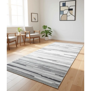 Yağmurser Bambu Yumuşak Dokulu Kaymaz Taban Halı Yolluk 8001 Gri