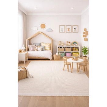 Bademli Halı Lüx Kaymaz Taban Dekoratif Halı 9028 Krem