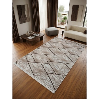 Bademli Halı Lüx Kaymaz Taban Dekoratif Halı 9029 Kahve