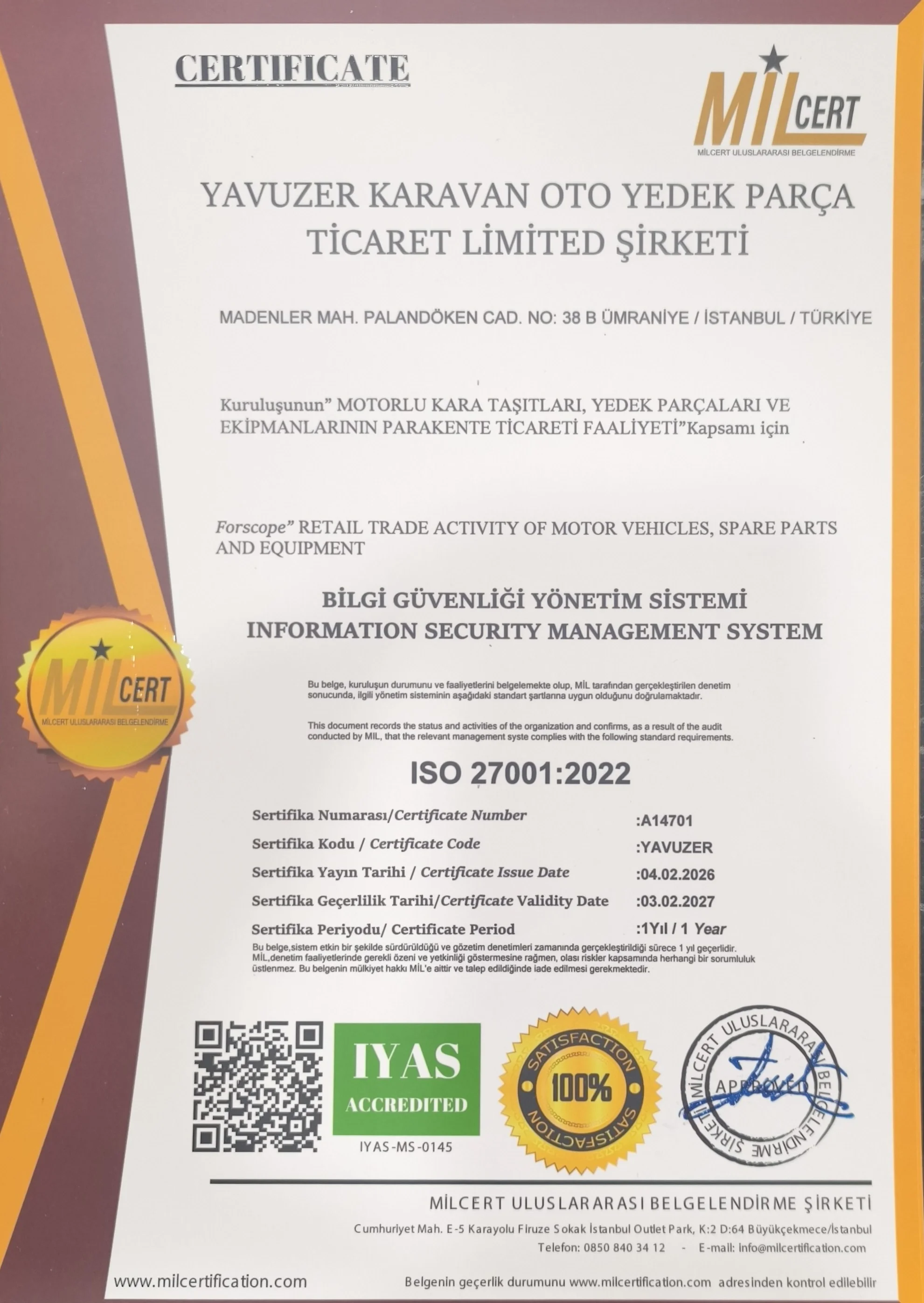 ISO 27001 Sertifikası