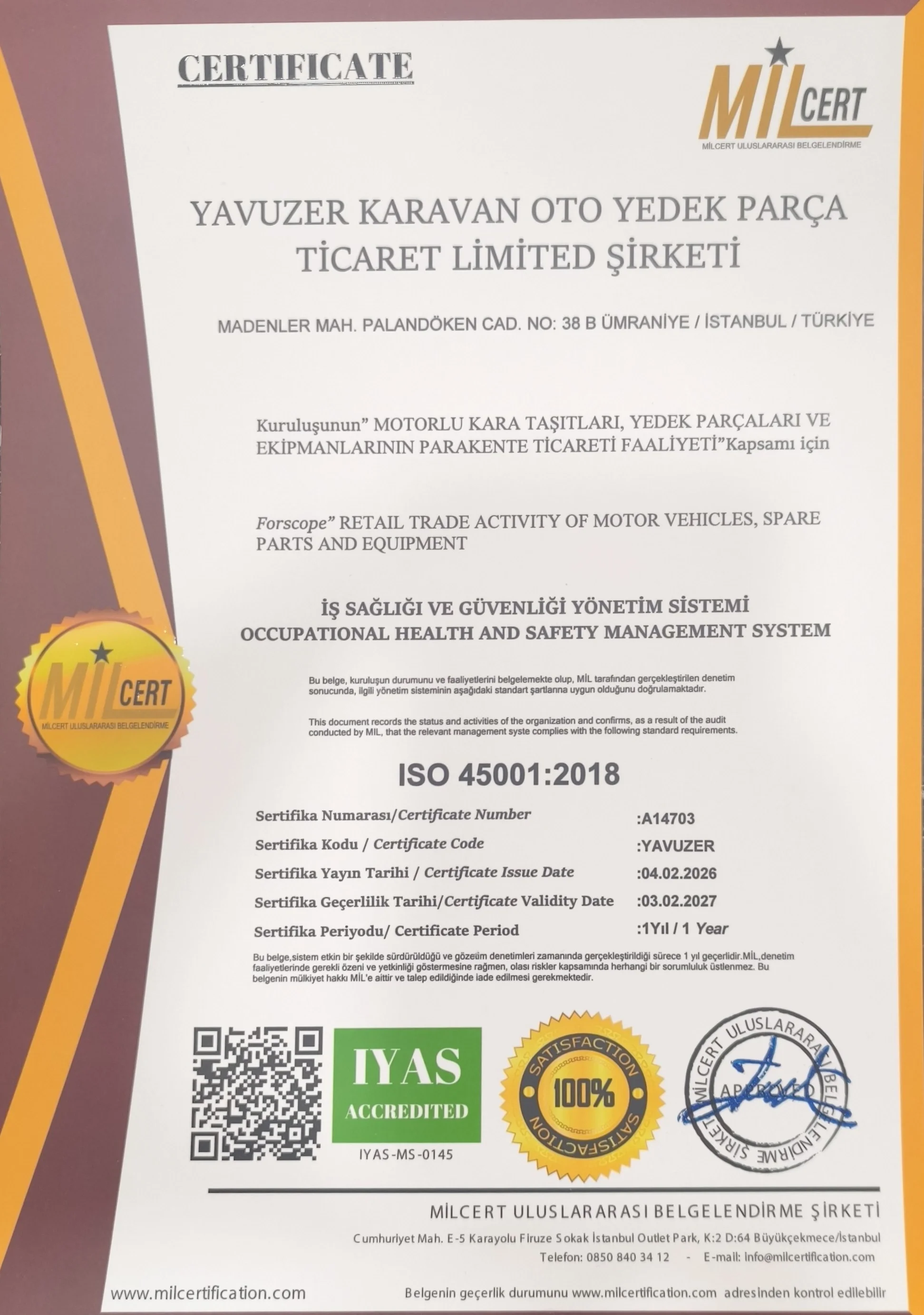 ISO 45001 Sertifikası