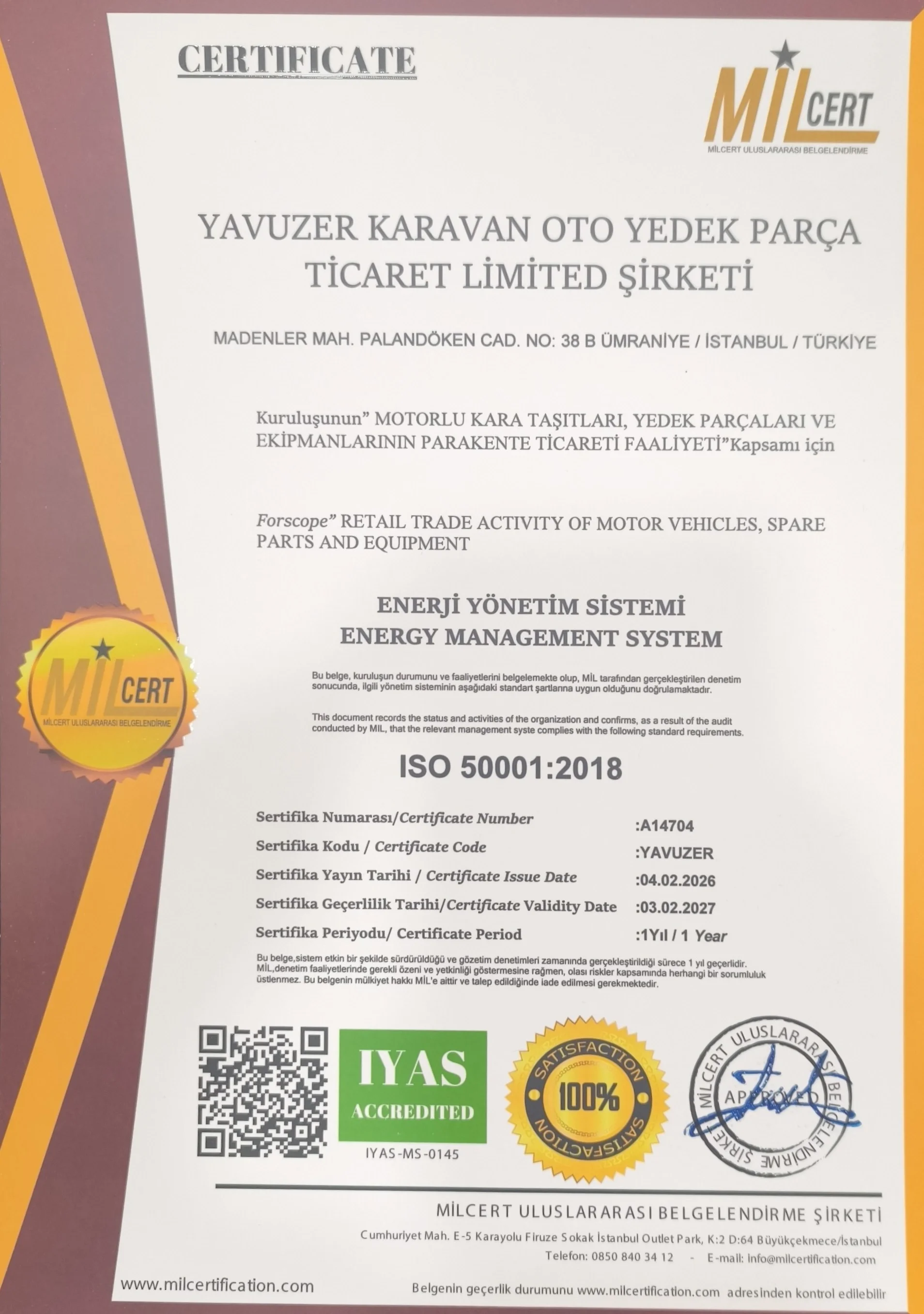ISO 50001 Sertifikası