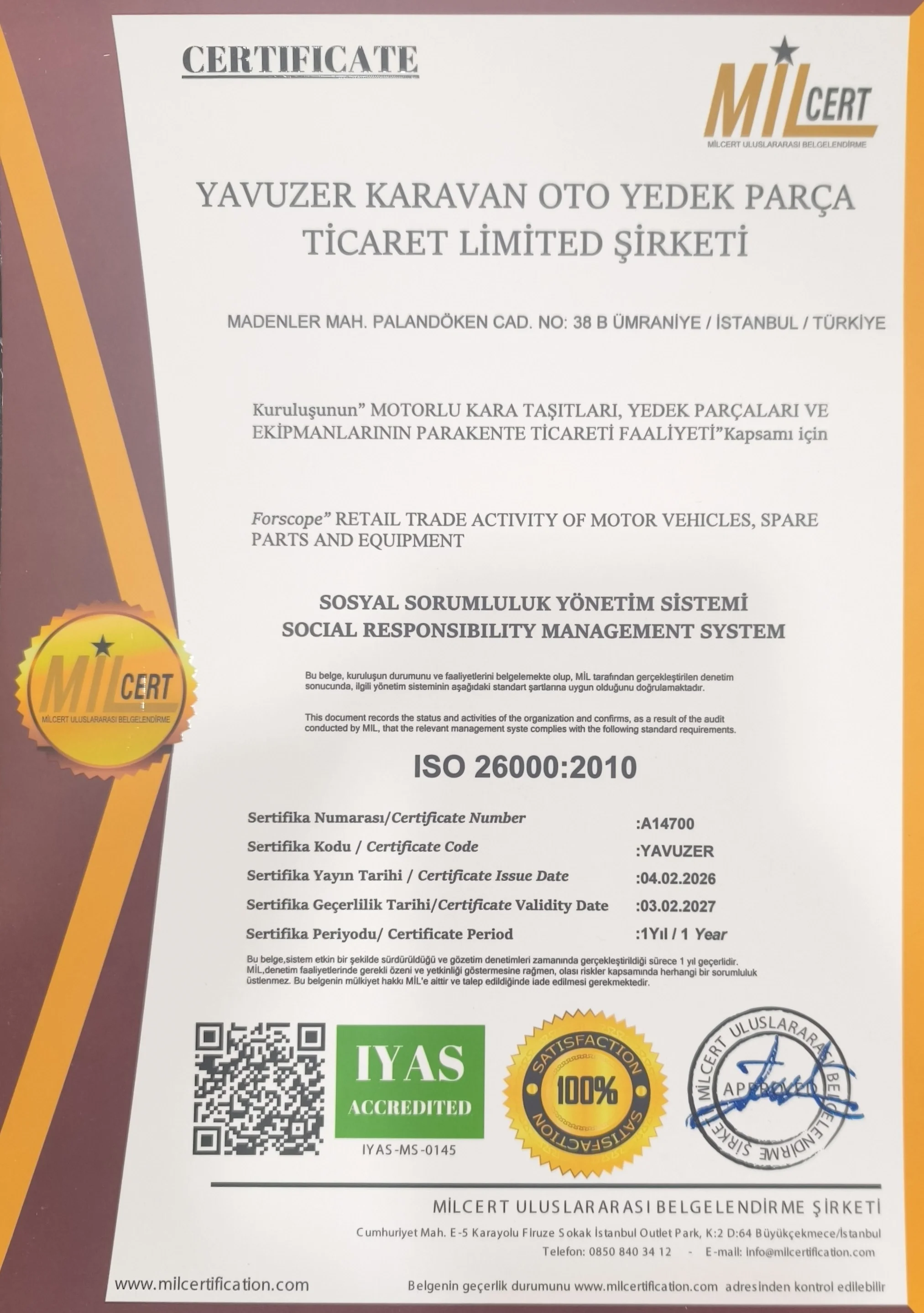 ISO 26000 Sertifikası