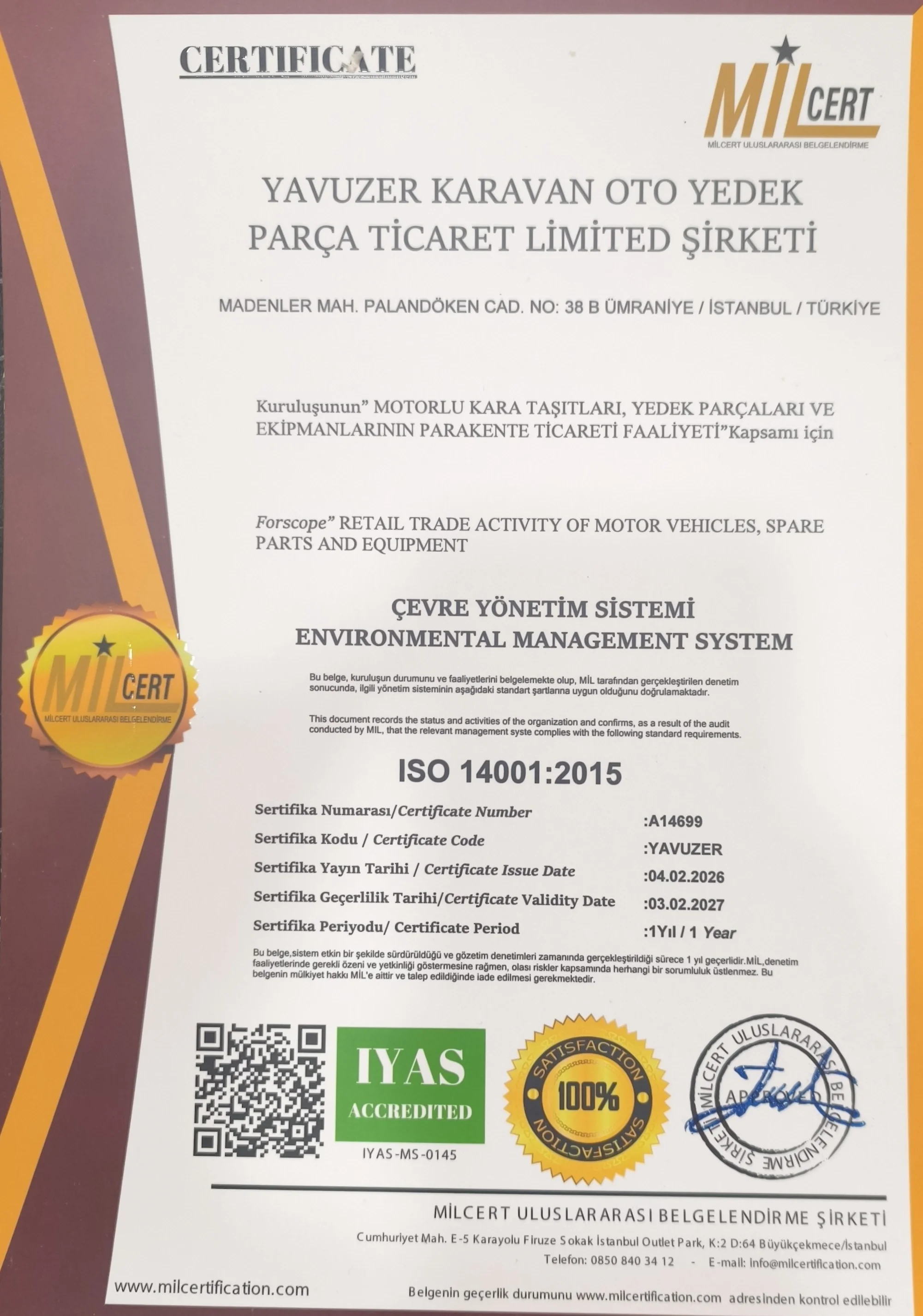 ISO 14001 Sertifikası