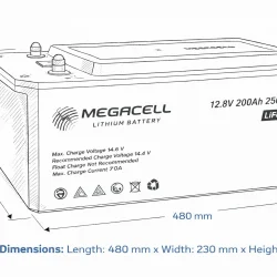 Megacell 12.8V 200Ah (Bluetooth) LiFePO4 Lityum Demir Fosfat Akü(ABS Kasa)
