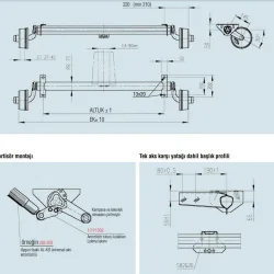 Al-Ko 750Kg 4x100 1400mm Torsiyonlu Frenli Dingil