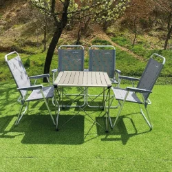 Alüminyum Büyük Masa + 4 Plaj Sandalye Set