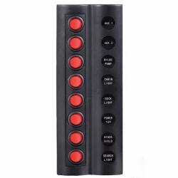BFY Marin Sigortalı Işıklı Switch Panel - 8 Anahtarlı (90x230mm)