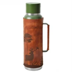 Campout Çift Katmanlı Termos 1500 Ml Deri Kaplı Yeşil