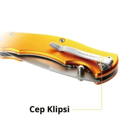 CAT DA980011 Kemer Askı Kancalı Cam Kırma Uçlu Katlanabilir 17CM Paslanmaz Çelik Sarı Kamp Çakısı