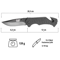 CAT DA980012 3 IN 1 Çok Fonksiyonlu Katlanabilir 20CM Paslanmaz Çelik Siyah Kamp Çakısı