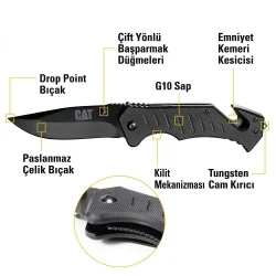 CAT DA980012 3 IN 1 Çok Fonksiyonlu Katlanabilir 20CM Paslanmaz Çelik Siyah Kamp Çakısı