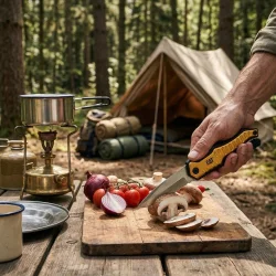 CAT DA980045 9 IN 1 Çok Fonksiyonlu Katlanabilir 27CM Paslanmaz Çelik Sarı Kamp Çakısı Bıçağı + Taşıma Kılıfı