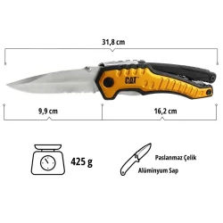 CAT DA980045 9 IN 1 Çok Fonksiyonlu Katlanabilir 27CM Paslanmaz Çelik Sarı Kamp Çakısı Bıçağı + Taşıma Kılıfı