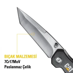 CAT DA980047 Kemer Askı Kancalı Katlanabilir 18CM Paslanmaz Çelik Kamp Çakısı