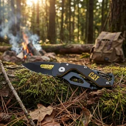 CAT DA980266 Kemer Askı Kancalı Karabinalı Katlanabilir 13CM Paslanmaz Çelik Siyah Kamp Çakısı