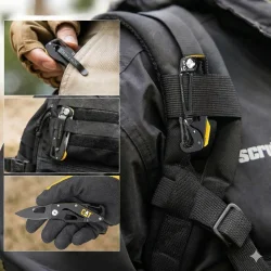 CAT DA980266 Kemer Askı Kancalı Karabinalı Katlanabilir 13CM Paslanmaz Çelik Siyah Kamp Çakısı