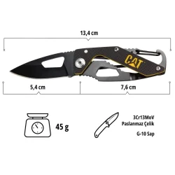 CAT DA980266 Kemer Askı Kancalı Karabinalı Katlanabilir 13CM Paslanmaz Çelik Siyah Kamp Çakısı
