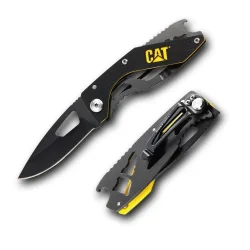 CAT DA980267 Kemer Askı Kancalı Şişe Açacaklı Katlanabilir 16CM Paslanmaz Çelik Siyah Kamp Çakısı