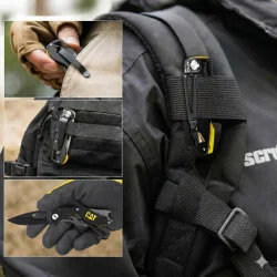 CAT DA980267 Kemer Askı Kancalı Şişe Açacaklı Katlanabilir 16CM Paslanmaz Çelik Siyah Kamp Çakısı