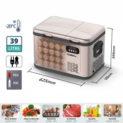 Coolist CLK40D 12/24V/220Volt 39 Litre Çift Bölmeli Outdoor Kompresörlü Bluetooth Bağlantılı Oto Buzdolabı