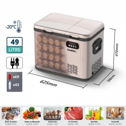 Coolist CLK50D 12/24V/220Volt 49 Litre Çift Bölmeli Outdoor Kompresörlü Bluetooth Bağlantılı Oto Buzdolabı