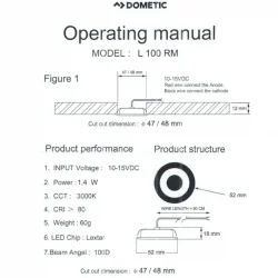 DOMETIC L100RM 12V 3000K Sıcak Beyaz Karavan Led Spot Lamba