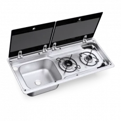 Dometic MO 9722L Cam Kapaklı 2 Gözlü Ocak + Evye Kombinasyonu